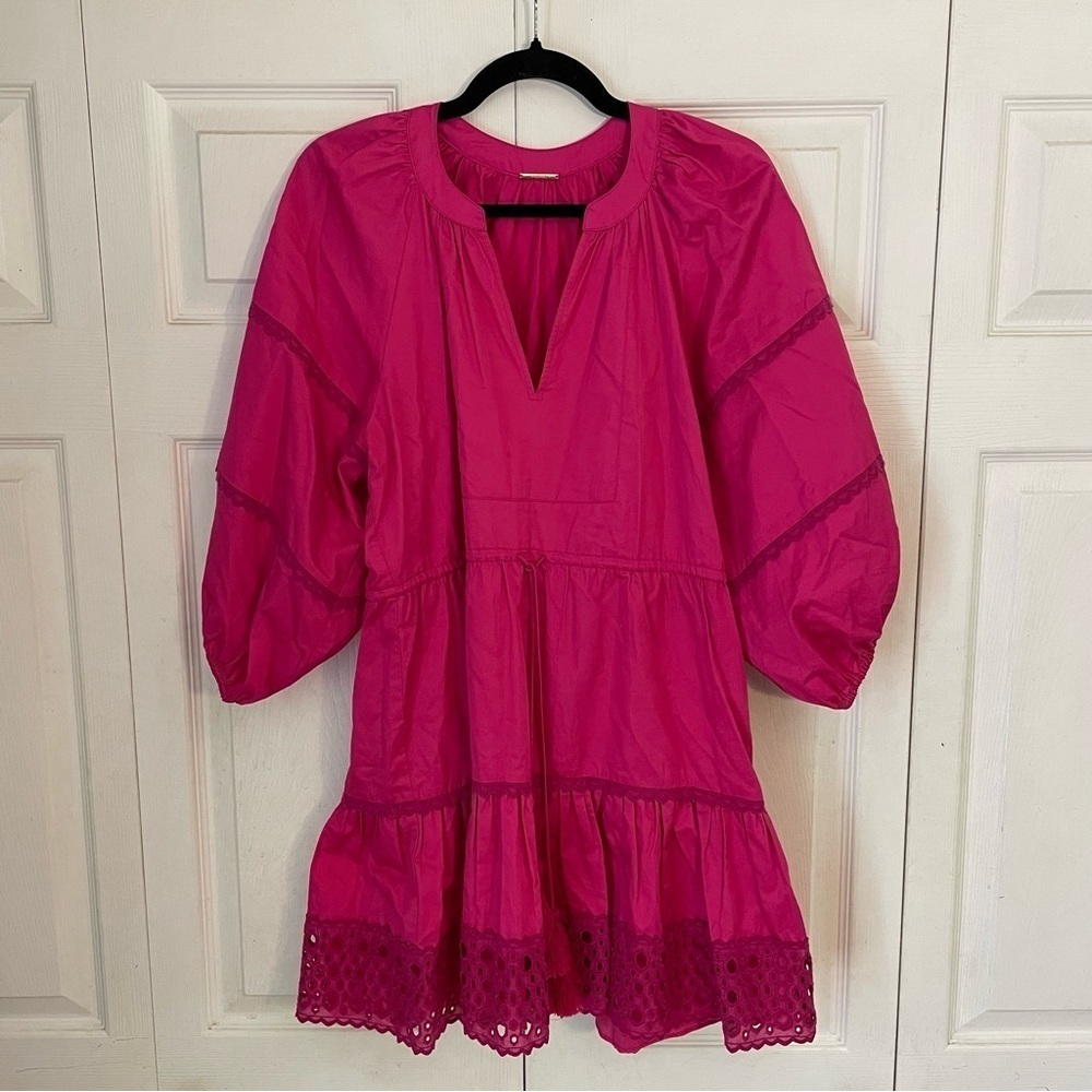 ALEXIS Pink Mini Dress with Tassel tie at waist Extra Small